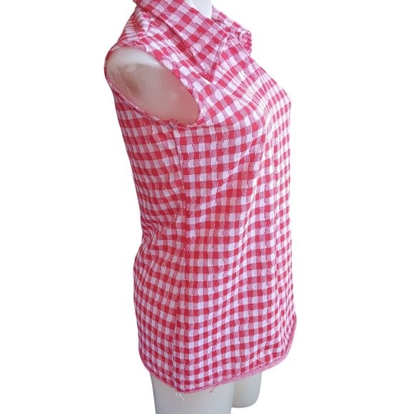 Vintage Women's Medium Top Granny Stretch Knit 1970's Checkered Sleeveless 1of1 - Picture 4 of 7